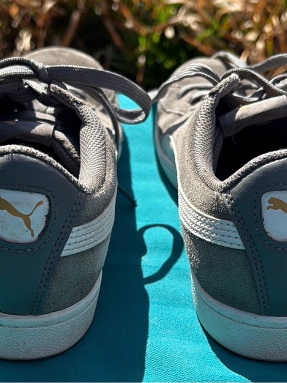 Puma Gray Suede Sneakers with White Formstrip and Gold Logo - Picture 4 of 7